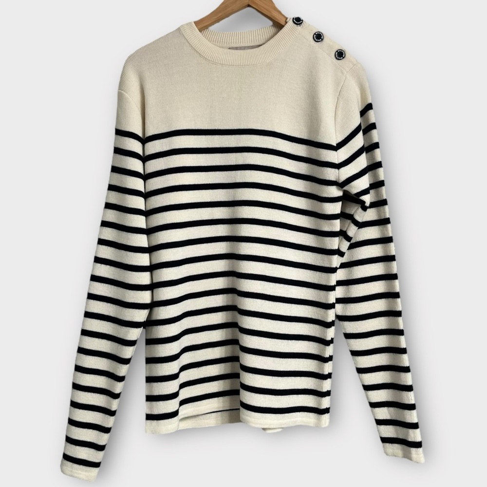Millstrand Co. Adrie Striped Button Shoulder Sweater Wool Blend Women’s Large